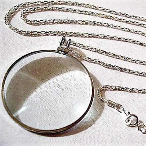 Magnify Glass Pendant Necklace Silver Link Chain 5x Power - Picture 1 of 5